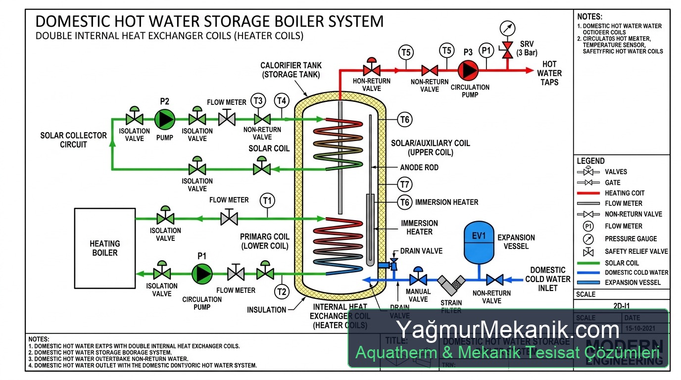 Boyler Bağlantı Şeması Açıklamalı Teknik Çizim